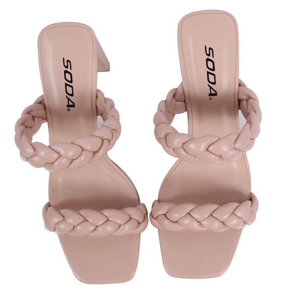 Shoes - Mauve Braided Open Toe Double Strap Heels